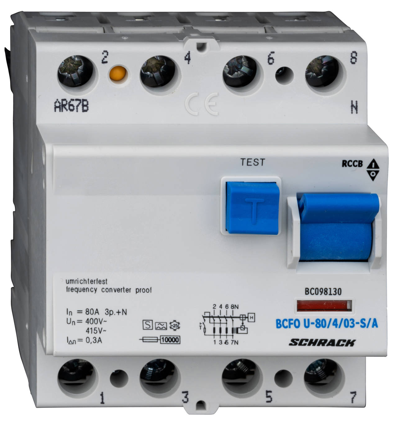 BCF0 U-80/4/03-S/A Hibaáramkapcsoló 10kA, 80A, 4 pólusú, 300mA, U/S/A