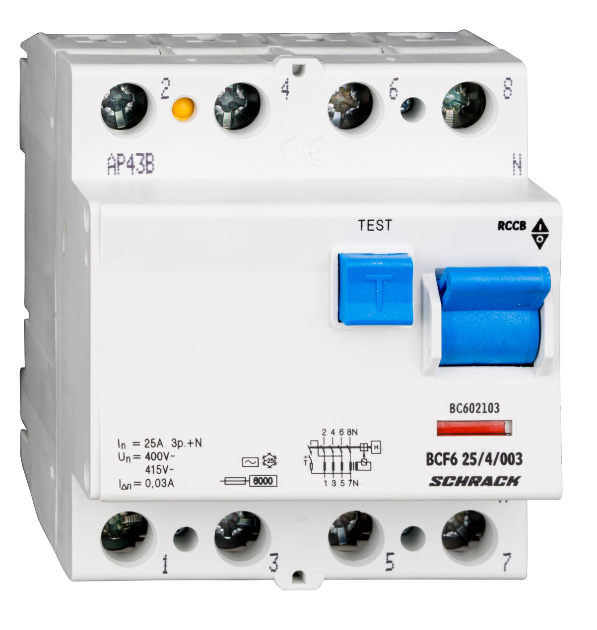 BCF6 25/4/003-AC Hibaáramkapcsoló 6kA 25A 4p 30mA, BC602103--