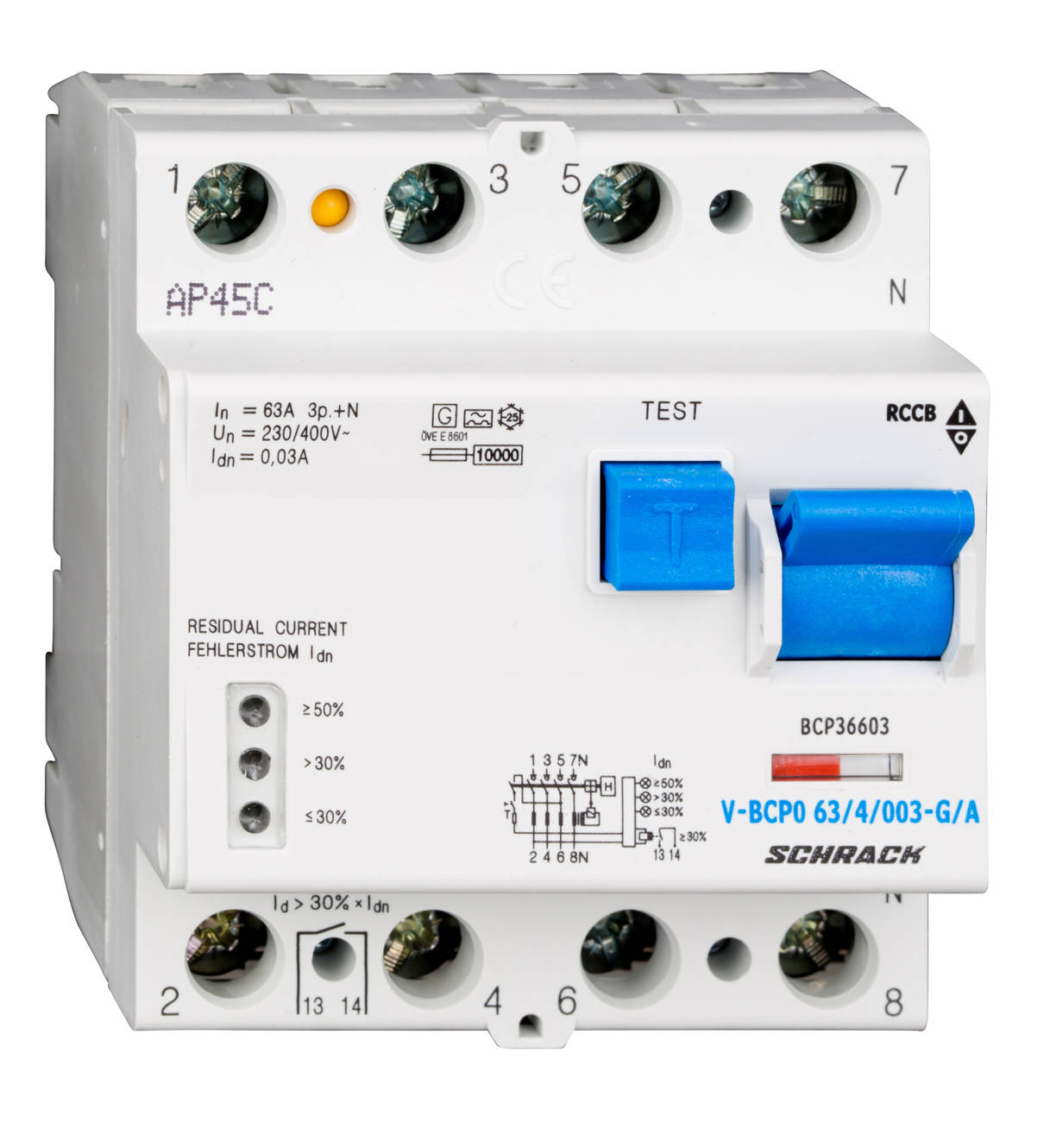 PRIORI V-BCP0 63/4/003-G/A Hibaáram kapcsoló 10kA 63A 4p 30mA, BCP36603--
