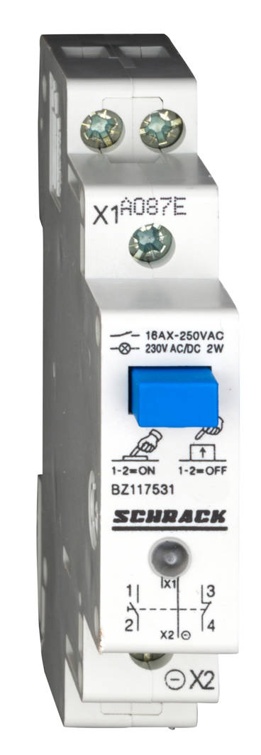 Sorbaépíthető nyomógomb, 1z+1ny, 16A +LED 230VAC/DC 1KE  BZ117531