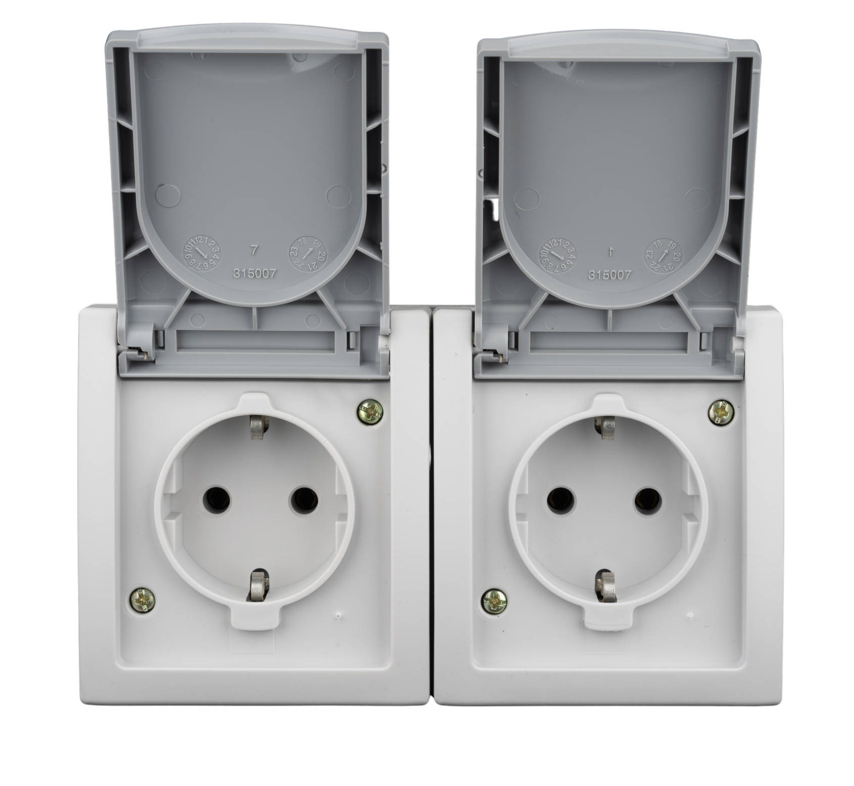 VISIO IP54 2x2P+F Falon kívüli dupla dugaljzat vízszintes, rugós 16A,