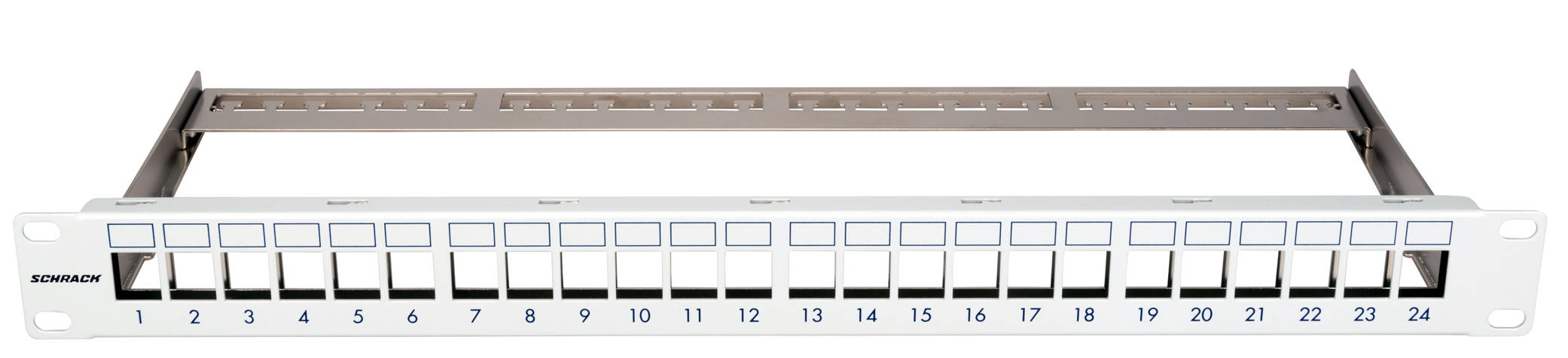 Patchpanel 19" 24x RJ45 aljzatmodulhoz, üres, 1U, RAL7035