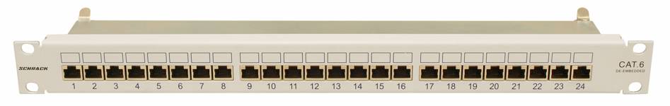 Patchpanel 19" 24x RJ45 Cat.6 árnyékolt, 1U, RAL7035