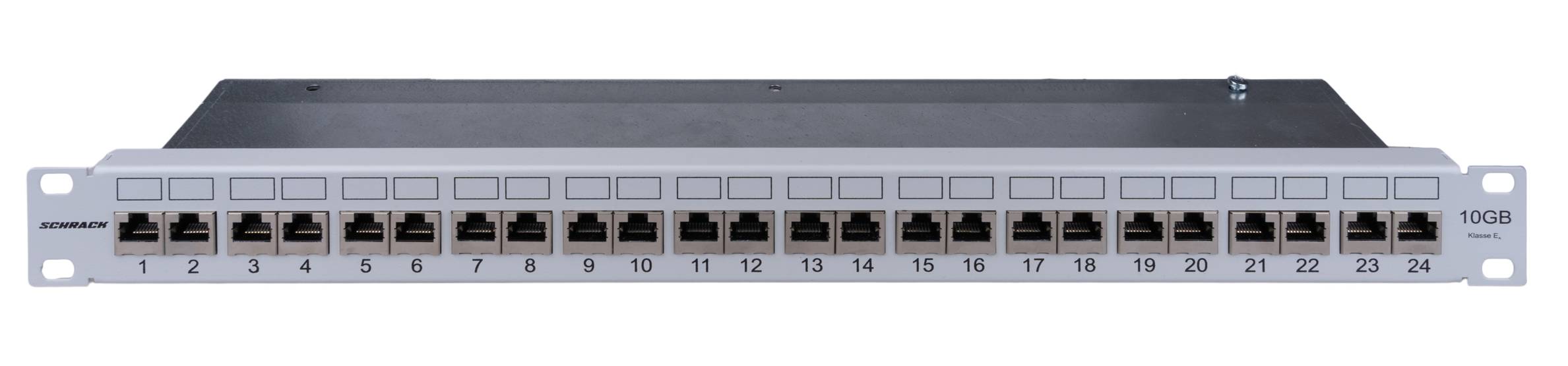 Patchpanel 19" 24x RJ45 Cat.6 árnyékolt, 1U, RAL7035, DE-EMBEDDED LINE