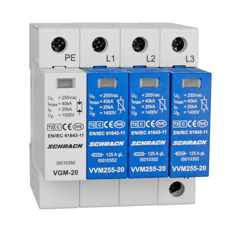 Túlfeszültség levezető készlet 3+1 TII 255V/20kA TT, TN-S