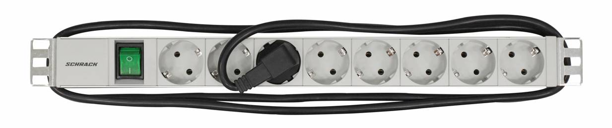 19" dugaszolóaljzatsáv, 8x 2P+F +kapcsoló, 1U, 2m kábellel