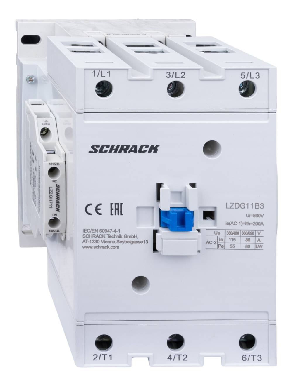 Mágneskapcsoló 3p, CUBICO 55kW, 115A, 230VAC, 1z+1ny