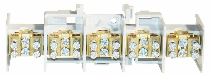 Nagyáramú kapocs, 25mm2, 5 betét/2x16mm2 leágazás